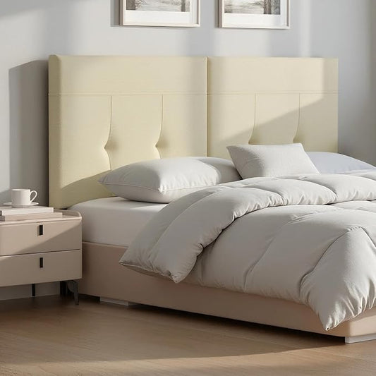 Queen Headboard Only with Adjustable Metal Legs, Faux Leather Upholstered Headboard Queen Size, Modern Stylish Headboard with Sunken Dot Design, Sturdy Bed Headboard for Bedroom, Beige