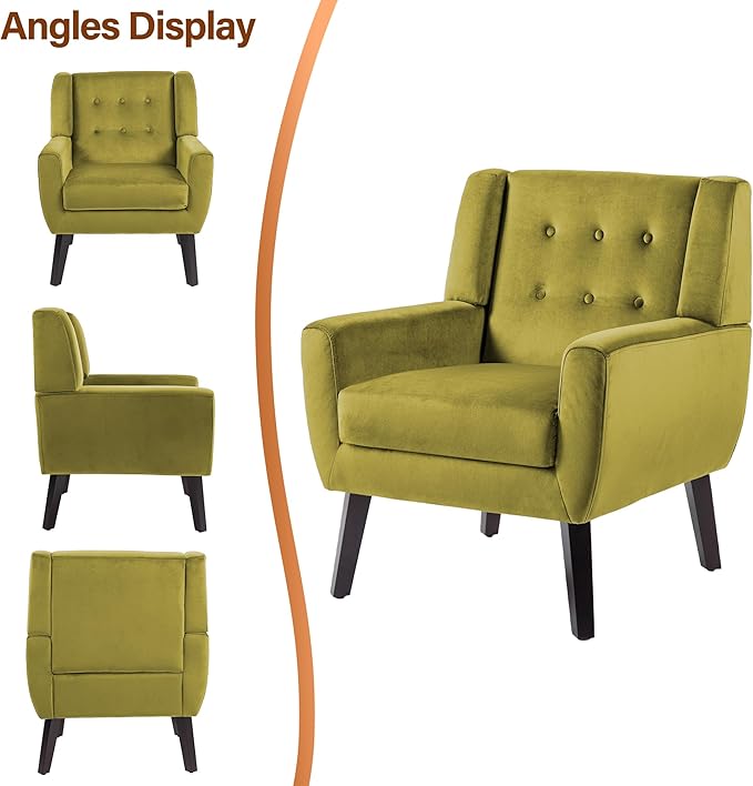 Lumibee Accent Chairs Set of 2, Velevet Fabric Armchairs for Living Room, Comfy Upholstered Arm Chairs Tufted for Indoor Bedroom Office Room (Green Velvet)