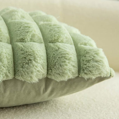 Neelvin Green Faux Fur Cozy Soft Plaid Decorative Throw Pillow Covers 16x16 inch Set of 2,Velvet Pillowcase Cushion Case for Sofa Couch