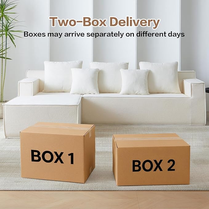 Boneless Couch Sectional, Comfy Memory Foam Sofa in a Box, Modern Cloud Couch with 5 Headrests, Comfy L-Shape Sofa for Living Room (White, Velvet)