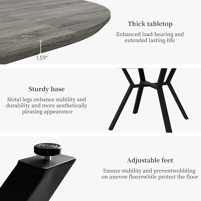 Extendable Round Dining Table Set for 6 People, 43.3"-59.1" Extendable Kitchen Table with 6 Upholstered Chairs, Space Saving for Kitchen Dining Room (Grey Table+6 Grey Chairs)