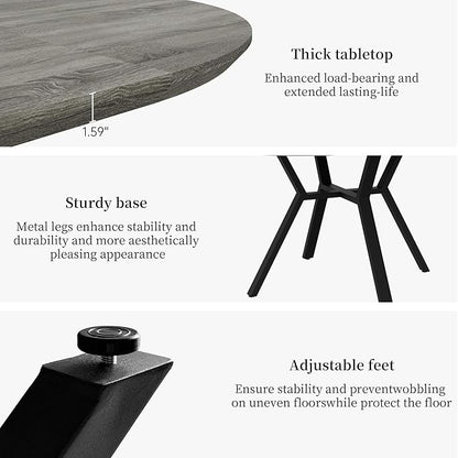Extendable Round Dining Table Set for 4 People, 43.3"-59.1" Extendable Kitchen Table with 4 Upholstered Chairs, Space Saving for Kitchen Dining Room (Grey Table+4 U-Shaped White Chairs)