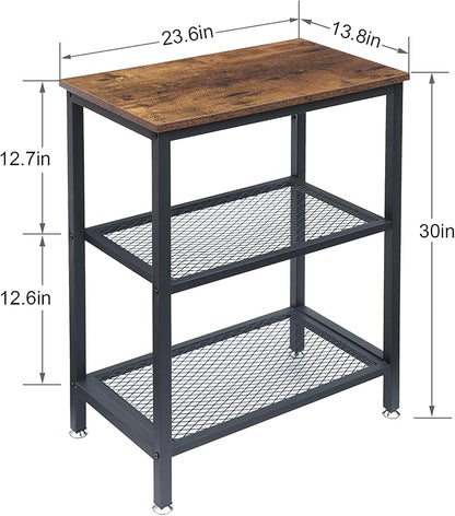 VECELO Tall End Side Tables,30" Height Nightstand with 3-Tier Storage Shelf for Bedroom Living Room, Easy Assembly,Industrial Style, Brown