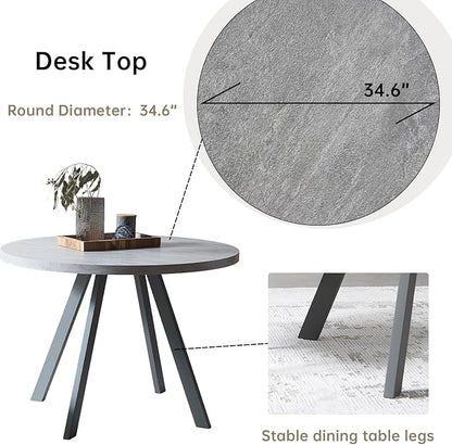 Round Dining Table Set, Mid Century Modern Small Round Dining Table Set, Saving Space (Table + 4 Grey Chairs)