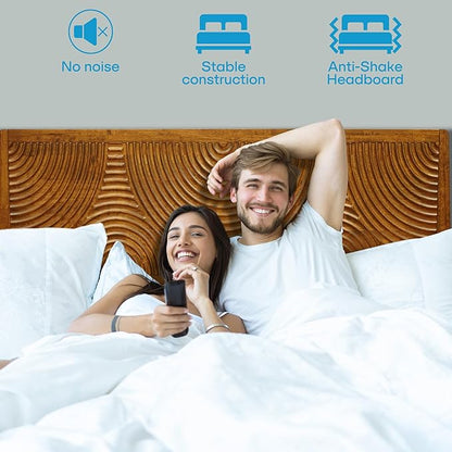 Acacia Harmony King Platform Bed Frame – Solid Rubber Wood, Caramel Finish, Mid-Century Modern Design, Unique Circular Wood Grain, 800lbs Capacity, No Box Spring Needed, Easy Assembly