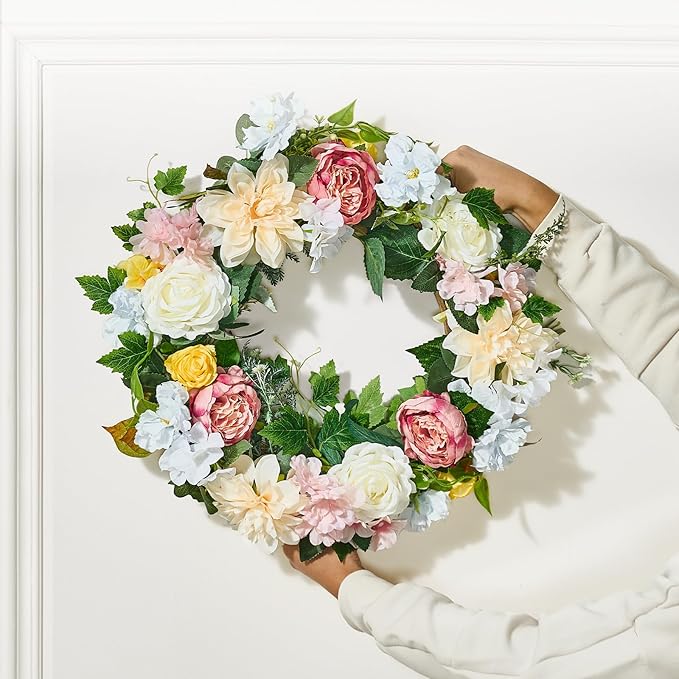 VEVOR Spring Wreath for Front Door 24 Inch - Large Artificial Flower Wreath with Hydrangea & Peony, Year-Round All Season Outdoor Indoor Door Decor