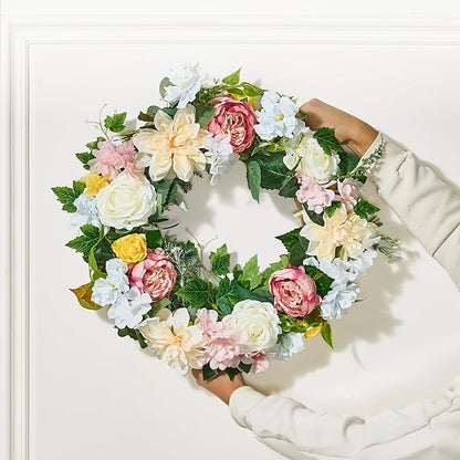 VEVOR Spring Wreath for Front Door 24 Inch - Large Artificial Flower Wreath with Hydrangea & Peony, Year-Round All Season Outdoor Indoor Door Decor