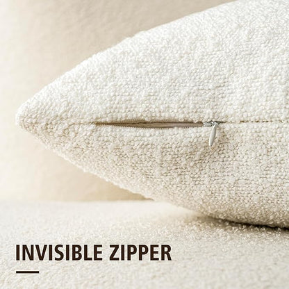 Foindtower Pack of 2, 20 x 20 Inch, Decorative Textured Boucle Throw Pillow Covers Accent Solid Pillow Cases Cozy Soft Couch Cushion Case for Chair Sofa Bedroom Living Room Home Decor, Cream White