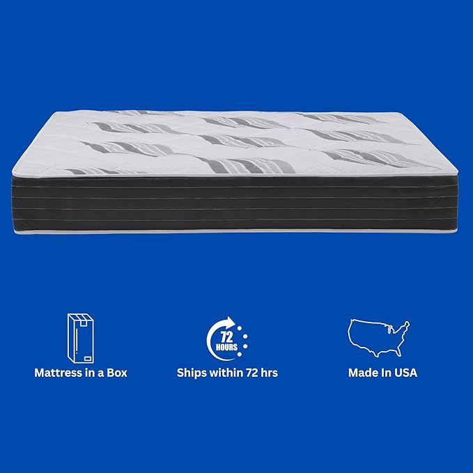 Roam 2.0 RV 12" Hybrid Mattress with Gel Memory Foam, RV King 70x80 Mattress, Luxury Medium Feel Made in USA