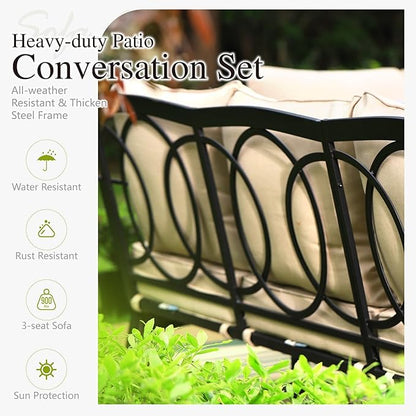 Sophia & William Patio Furniture Set, Outdoor Metal Conversation Set 9 Seats with 3-Seater Sofa, 2 Swivel Chairs, 1 Loveseat, 2 Ottoman, 1 Coffee Table for Seating, Lawn Porch Backyard,Beige