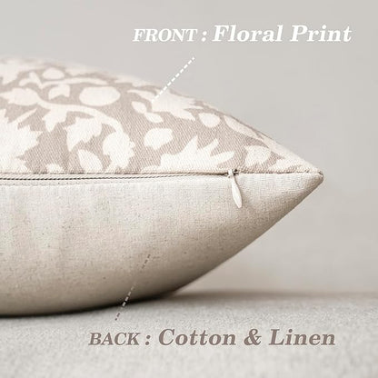 Foindtower Set of 2 Decorative Neutral Floral Throw Pillow Covers Accent Farmhouse Cushion Covers Boho Lumbar Pillowcase for Couch Sofa Bedroom Living Room Home Decor,12×20 Inch,Ivory Beige