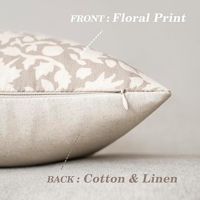 Foindtower Set of 2 Decorative Neutral Floral Throw Pillow Covers Accent Farmhouse Cushion Covers Boho Vintage Pillowcase for Couch Sofa Bedroom Living Room Home Decor,18×18 Inch,Ivory Beige