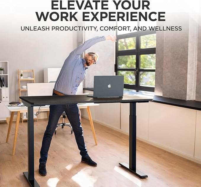 Rise Up Electric Standing Desk Adjustable Height 24-49" Dual Motor One Piece 60x30 Bamboo Large Standing Desk, Sit Stand Desk Rising Desk Home Office