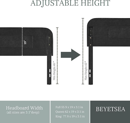 Tufted Upholstered Headboard,Button Solid Wood HeadBoards with Adjustable Height,Modern Performance Velvet Bed Head Boards,Easy Install&Nailhead (Black, Queen)