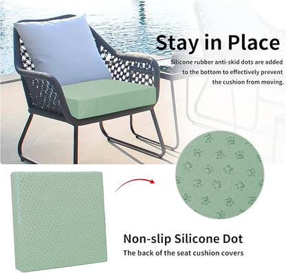 Easy-Going Waterproof Patio Cushion Covers 22x22x4 inch 2 Pack Replacement Non-Slip Outdoor Seat Cushion Slipcover with Zipper. Greyish Green