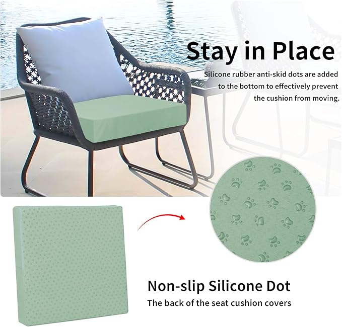 Easy-Going Waterproof Patio Cushion Covers 20x18x4 inch 2 Pack Replacement Non-Slip Outdoor Seat Cushion Slipcover with Zipper. Greyish Green