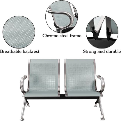 Kinsuite 2-Seat Reception Chairs - Waiting Room Chairs with Arms & Stainless Steel Frame, Waiting Room Bench Lobby Chairs for Office Airport Bank Hospital, Silver