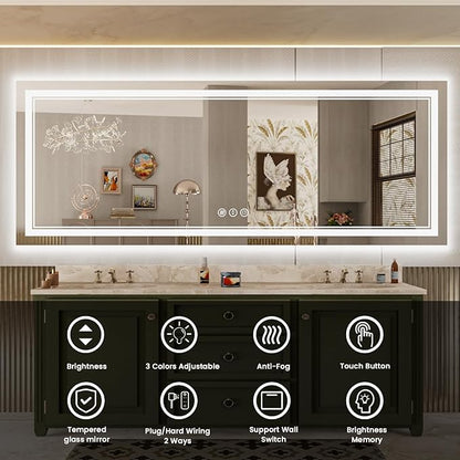84x32 Inch Large LED Mirror Bathroom with Lights, Backlit and Front Lighted Bathroom Vanity Mirror for Wall, Anti Fog,Dimmable,Shatterproof