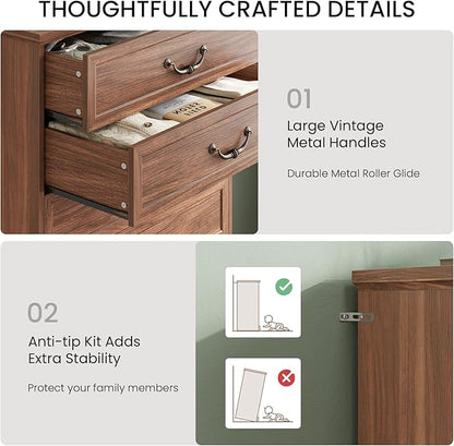 DICTAC Farmhouse 6 Drawers Dresser for Bedroom, 48.2" Tall Dressers Chest of Drawer, Large Storage Closet Organizer with Natural Texture and Vintage Metal Handle, Wooden Vertical Dresser for Hallway