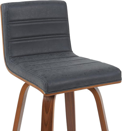 Vienna Modern Swivel Bar Height Stool with Vintage Black Upholstered Seat and Walnut Finished Wood Frame Set of 2