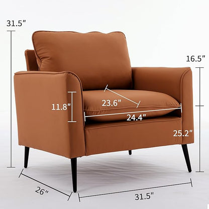 YISHENG Mid-Century Modern Living Room Accent Chairs Set of 2 - Oversized Faux Leather Armchairs with Removable Cushions & Metal Legs, Comfortable Sofas for Office/Lounge/Bedroom/Reception,（Brown）