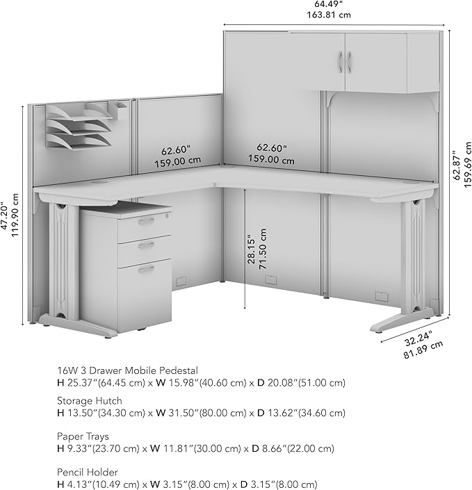 Bush Business Furniture Office in an Hour 65W L Shaped Cubicle Desk with Storage, Drawers, and Organizers in Pure White Modern Computer Table Set with Privacy Panels for Commercial Workspace