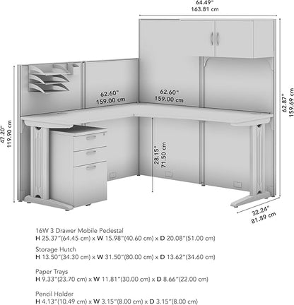 Bush Business Furniture Office in an Hour 65W L Shaped Cubicle Desk with Storage, Drawers, and Organizers in Pure White Modern Computer Table Set with Privacy Panels for Commercial Workspace