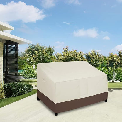 Easy-Going Heavy Duty Waterproof Outdoor 2-Seater Patio Couch Cover - Windproof with Air Vent (76Wx40Dx33H inch, Beige/Dark Brown)