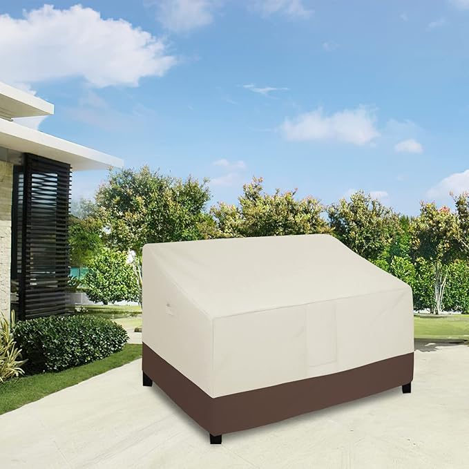 Easy-Going Waterproof Outdoor Loveseat, Heavy Duty 2-Seater Patio Couch, Windproof Furniture Cover with Air Vent (58Wx40Dx31H inch, Beige/Dark Brown)