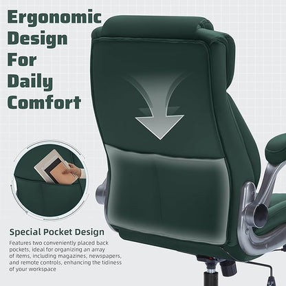 Large High Back Office Chair with Flip Arms- Executive Desk Chair with Locking Wheels, Adjustable Lumbar Support, Ergonomic Breathable Fabric Computer Chair Prevents Cats Scratching