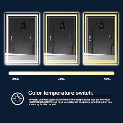 77x36 Inch LED Bathroom Mirror with Lights, Backlit and Front Lighted Bathroom Mirrors for Wall, Anti-Fog Dimmable Memory Shatterproof LED Vanity Mirror for Bathroom