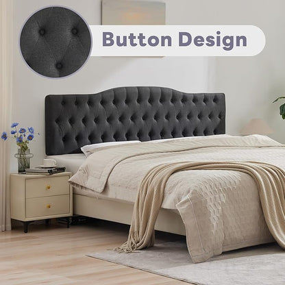 Upholstered Queen Headboard, Button Diamond Tufted Headboard with Adjustable Height and Solid Wood Leg, Velvet Padded Headboards for Queen Size Bed, Modern Head Board, Dark Grey