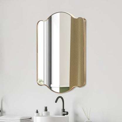 JONATHAN Y MIR205C Louisa 24 in. W x 36 in. H Medium Scalloped Rectangular Metal Framed Wall Mirror, for Bathroom, Living Room, Bedroom, Gold