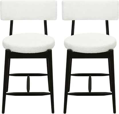 Christopher Knight Home Ebany 25.50" H Barstools Set of 2, Upholstered Counter Stool, Comfy Backrest Kitchen Stool, Rubberwood Frame Stool Chair, Bistro Chair for Kitchen Dining Room, Beige+Black