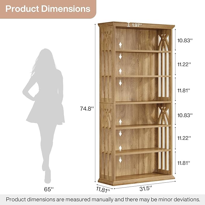 Tribesigns 6-Tier Bookshelf, 75-Inch Tall Bookcase, Large Bookshelves and Bookcases Freestanding Display Shelves, Wood Book Shelf for Living Room, Home Office, Bedroom, Light Brown