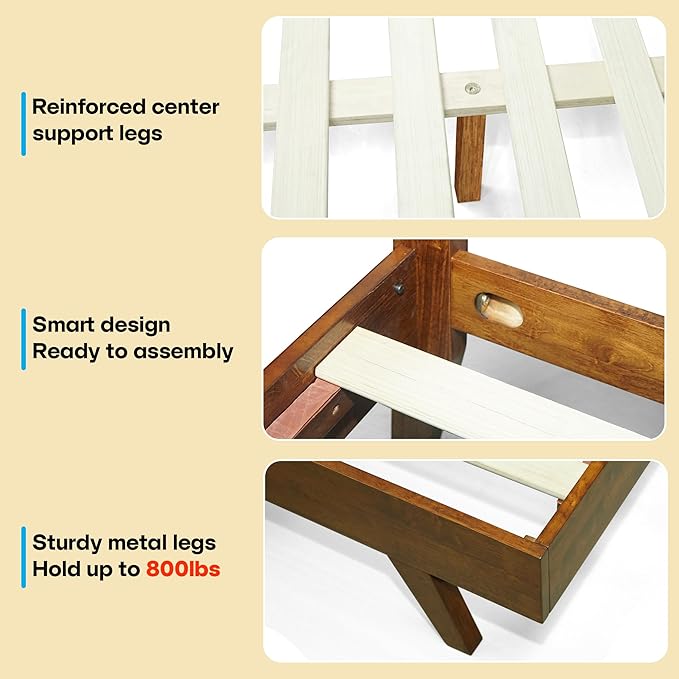 Acacia Harmony King Platform Bed Frame – Solid Rubber Wood, Caramel Finish, Mid-Century Modern Design, Unique Circular Wood Grain, 800lbs Capacity, No Box Spring Needed, Easy Assembly