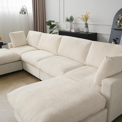 Cloud Sectional Couches for Living Room,100.5" Convertible L Shaped Couch with Ottoman, 4 Seater Modular Sectional Sofa,Deep Seater Furniture Sets,Beige