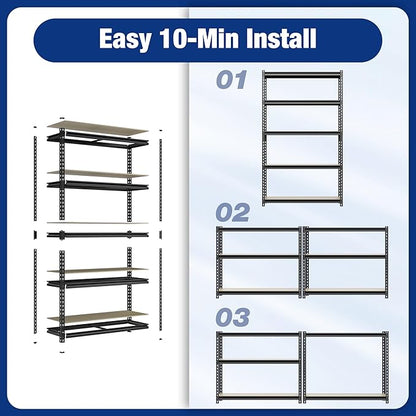 WORKPRO 5-Tier Storage Shelf, 72" H Heavy Duty Adjustable Garage Shelving Unit 2180LBS Capacity, for Basement, Kitchen, Pantry, 35.4”Wx15.7”Dx72”H, Black