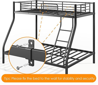 SDHYL Bunk Beds Twin Over Full Size, Heavy Duty Metal Bunk Bed Frame for Adults, Space-Saving & No Box Spring Needed, Black