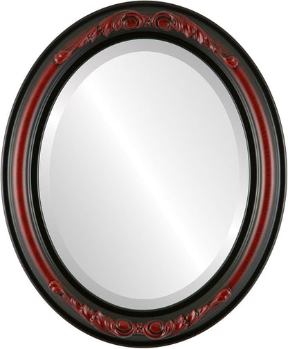 OVALCREST Oval Beveled Wall Mirror for Home Decor - Florence Style - Vintage Cherry - 28" x 22"