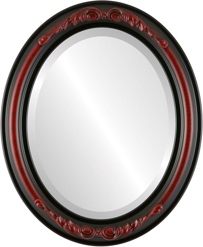 OVALCREST Oval Beveled Wall Mirror for Home Decor - Florence Style - Vintage Cherry - 40" x 28"