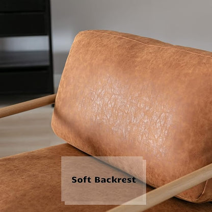 HEAH-YO Modern Accent Chairs Set of 2, PU Faux Leather Living Room Chairs with Backrests, Comfy Reading Side Chairs with Metal Legs for Bedroom, Brown