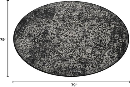 SAFAVIEH Evoke Collection Area Rug - 6'7" Round, Black & Grey, Distressed Design, Non-Shedding & Easy to Clean, Ideal for Living Room, Bedroom, Dining Space (EVK256R)
