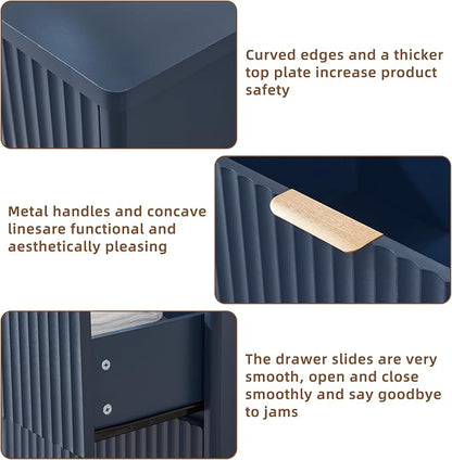 LEYAOYAO Fluted 5 Drawers Dresser for Bedroom, 41" Tall Modern Chest of Drawers with Metal Handle, Curved Profile Farmhouse Closet Organizer Wood Dressers TV Stand for Living Room, Hallway, Navy Blue