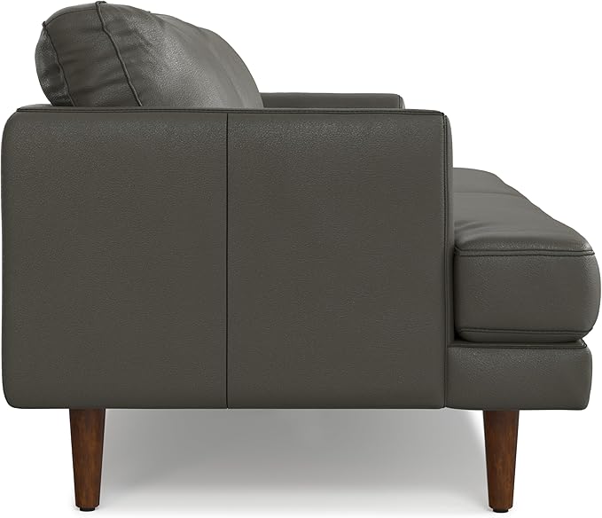 SIMPLIHOME Livingston 90-inch Wide Sofa in Coal Top Grain Genuine Leather, Handcrafted Mid-Century Modern Couch for Living Room, Large 3-Seater with Feather-Wrapped Cushions and Solid Wood Frame