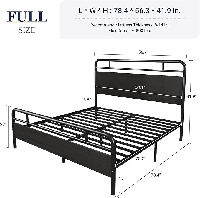 Allewie Full Size Platform Bed Frame with Wooden Headboard and Footboard, Heavy Duty 13 Metal Slats Support, Under-Bed Storage, No Box Spring Needed, Noise Free, Easy Assembly, Black Oak