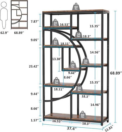 Tribesigns Bookshelf Industrial 5 Tier Etagere Bookcase, Freestanding Tall Bookshelves Display Shelf Storage Organizer with 9-Open Storage Shelf for Living Room, Bedroom, 2 Pack