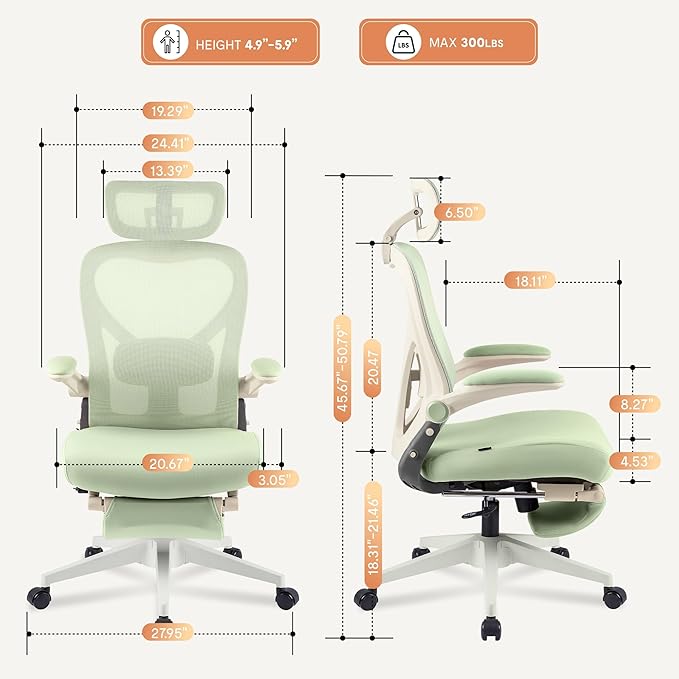 FLEXISPOT Foldex Ergonomic Office Chair, Folding Chair for Small Spaces with Lumbar Support, Flip-up Armrests, 3D Headrest, Desk Chairs with Footrest for Work,Video Game (Foam Seat, Green)