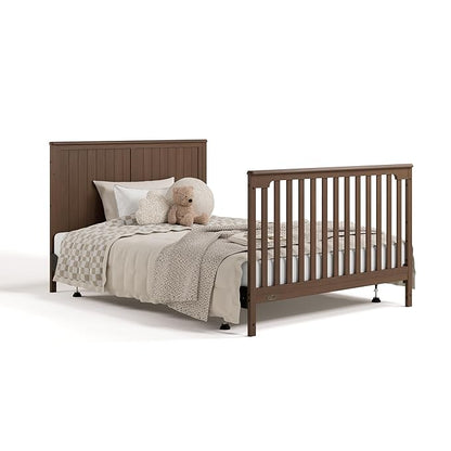 Graco Hadley 5-in-1 Convertible Crib & Changer (Hazelnut) – GREENGUARD Gold Certified, Fits Standard Crib Mattress, Converts to Toddler Bed and Full Bed, 4 Adjustable Mattress Heights