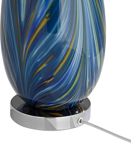Possini Euro Design Pablo Modern Table Lamp 27" Tall Swirling Multi Color Blue Hand Blown Art Glass Metal White Tapered Drum Shade Decor for Living Room Bedroom House Bedside Home (Color May Vary)